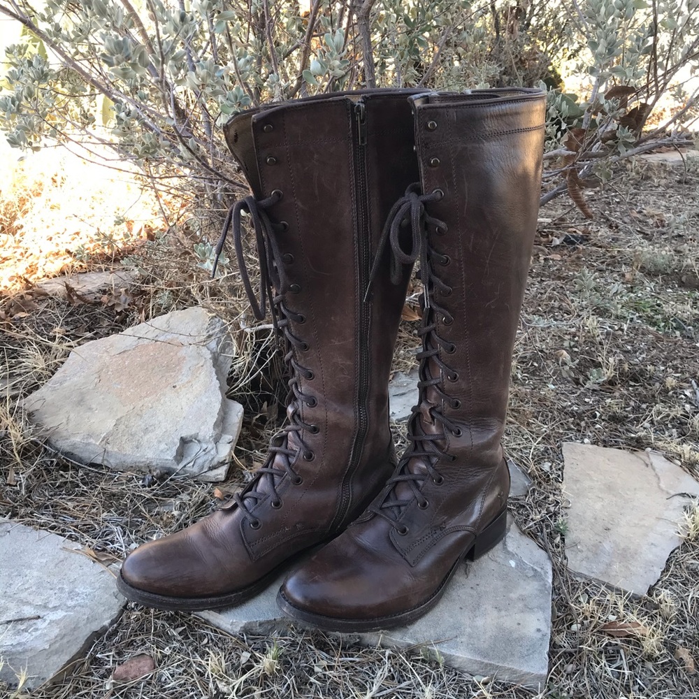 Frye Melissa Tall Lace Boot, Dark Brown, Size 10